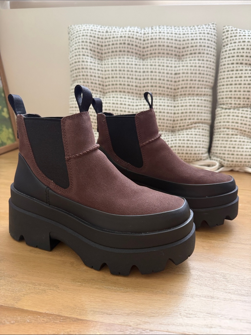 UGG Chocolate Brown Platform Chelsea Boots with Black Lug Sole